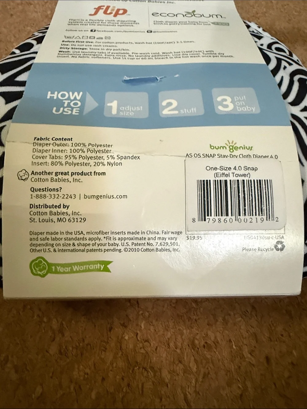 BumGenius Black & White Chelsea Perry Stay-Dry Cloth Diaper